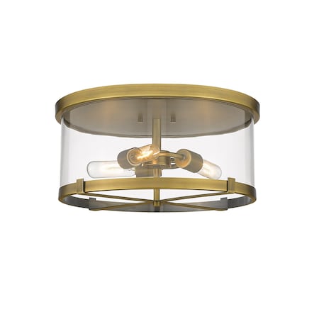Z-Lite Callista 3 Light Flush Mount, Rubbed Brass & Clear 3032F-RB